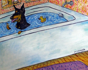 Doberman pinscher bathing dog art tile coaster gift - multiple sizes
