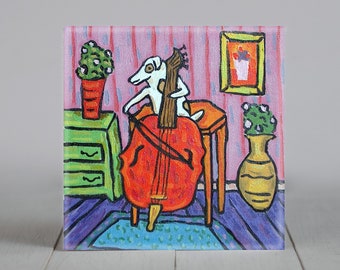 jack russell cello player coaster tile - birthday gift, mothers day, cello player gift - multiple sizes available