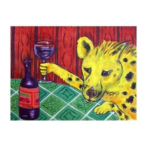 Hyena at the Wine Bar Animal Art Print  JSCHMETZ modern abstract folk pop art AMERICAN ART gift
