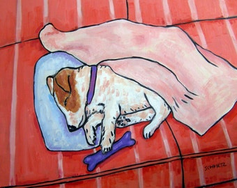 jack russell dog art print - bedroom decor -streched canvas or paper print - multiple sizes - birthday dog gift for him or her