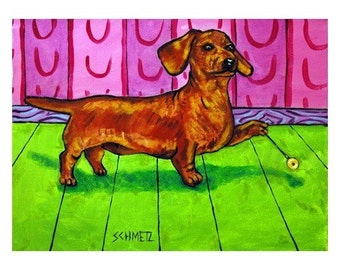 dachshund art - Dachshund with a Yo-Yo Dog Art print - dachshund gifts