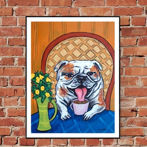 bulldog print coffee canvas wall art paper print- dog art print by jay schmetz - ready to hang