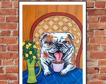 bulldog print coffee canvas wall art paper print- dog art print by jay schmetz - ready to hang