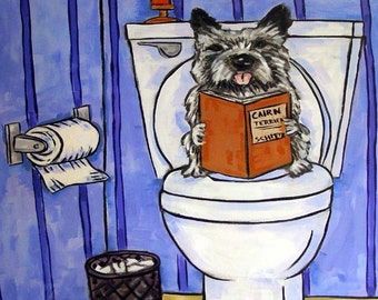 Cairn terrier in the bathroom dog art tile coaster animal decor gift