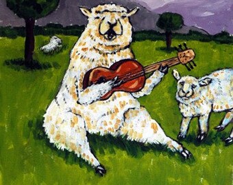 Sheep Ram Playing Guitar Animal Art coaster tile Gift