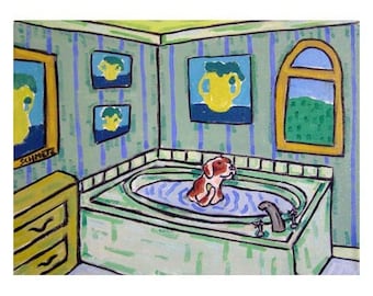 Brittany Taking a Bath Dog Art Print