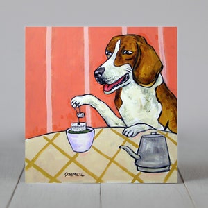 beagle art - Beagle , beagle art, beagle print on tile, beagle tile, ceramic coaster, beagle gift, tea room art, tea - beagle gifts