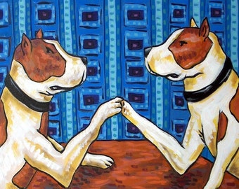 Pit Bull Terrier Arm Wrestling Dog Art coaster tile Gift