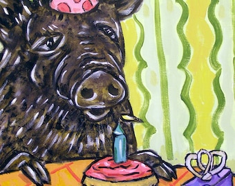 Pig Birthday Animal Art Print   JSCHMETZ modern abstract folk pop art gift