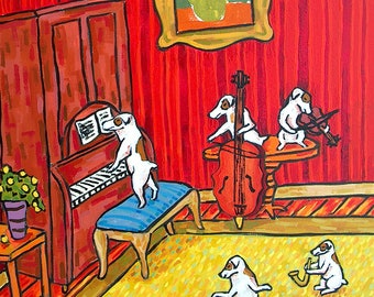 jack russell art, terrier music, dog band, canvas print dog, dog wall art, recording studio, dog art print, music canvas print, archival