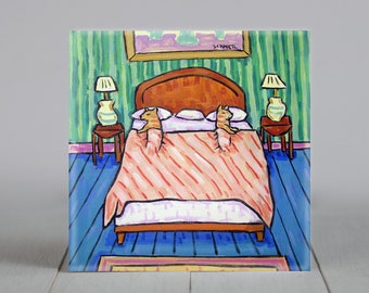 Orange cats ginger cats sleeing bedroom decor art tile coaster gift - multiple sizes