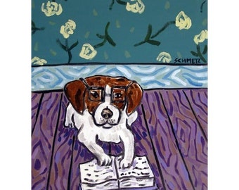 Jack Russell Terrier Reading a Book Art Print 13x19 JSCHMETZ modern pop folk art gift