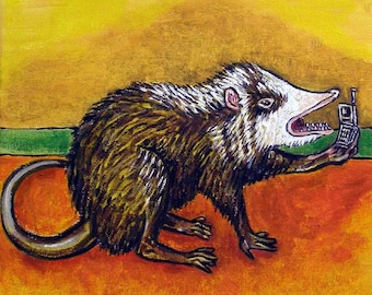 Moon Rat Talking on a Cell Phone Animal Art coaster tile