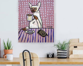 siamese cat art 13x19 coffee art print - matte or glossy
