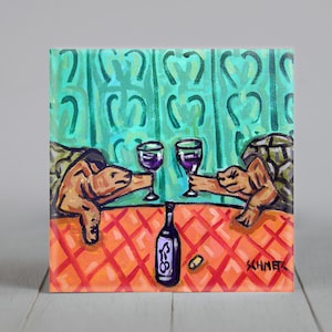 turtles at the wine bar animal decor art coaster tile - multiple sizes available