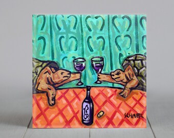 turtles at the wine bar animal decor art coaster tile - multiple sizes available
