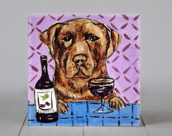 chocolate lab labrador retriever coaster - ceramic tile - multiple sizesa vailable