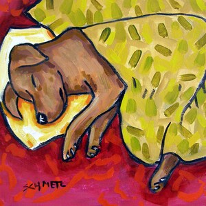 Pit Bull Terrier Kunstdruck, Schlafzimmer Deko, Tier Deko, schlafender Hund, Hund Kunstdruck, Hund Leinwanddruck, Wand Kunst Hund