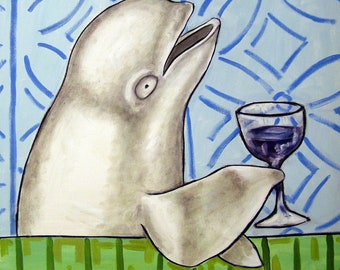 Beluga whale wine decor art artwork tile coaster - multiple sizes