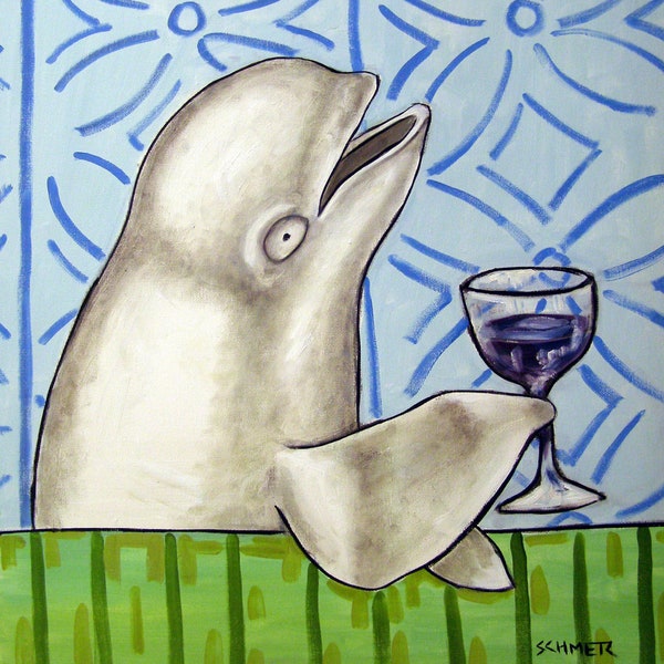 Beluga whale wine decor art artwork tile coaster - multiple sizes
