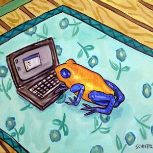 Dart Frog Working on a Laptop Art coaster tile - multiple sizes