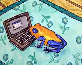 Dart Frog Working on a Laptop Art coaster tile - multiple sizes