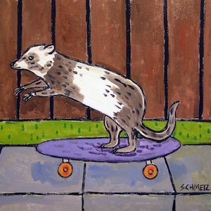 Ferret skateboarding - decorative square aniumal edcor coaster tile - multiple sizes