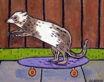 Ferret skateboarding - decorative square aniumal edcor coaster tile - multiple sizes