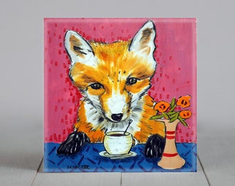Fox Coaster Tile - Animal Home Decor - Gift Idea