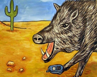 javelina Talking on a Cell Phone Art coaster tile
