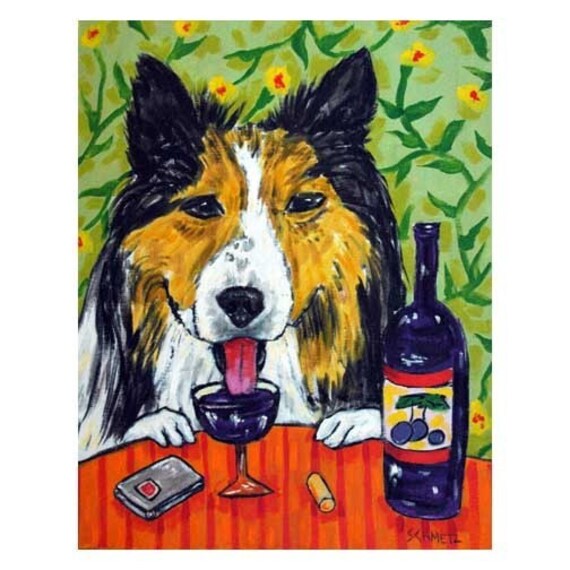 shetland sheepdog sheltie in the bathroom PICTURE dog art ceramic TILE abstract