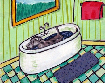 Schnauzer Taking a Bath Bathroom Dog Art coaster tile Gift image 2 - multiple sizes
