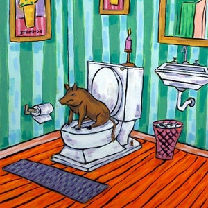 Brown Pig in the Bathroom Art coaster tile Gift