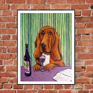 Bloodhound dog art canvas print at the wine bar decor - ready to hang animal decor by schmetzpetz