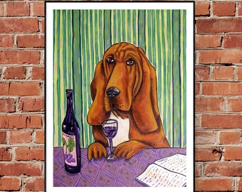Bloodhound dog art canvas print at the wine bar decor - ready to hang animal decor by schmetzpetz