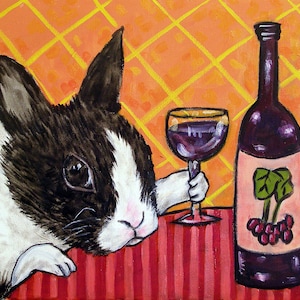 Bunny rabbit at the Wine Bar animal art print on matte or glossy paper