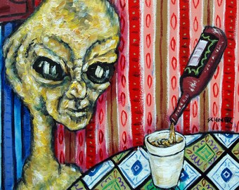 Alien at the Bar beer art tile coaster gift