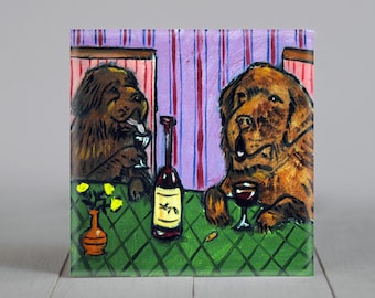Newfoundland decor. animal art tile, ceramic coaster, decorative dog decor, wine art, newfie
