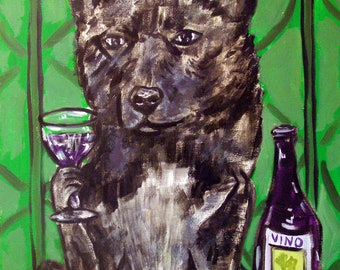 akita at ther wine bar sdog art print on matte or glossy print - wine home decor