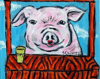 PIG art- PRINT , pig poster, modern folk art,  PRINT, kissing booth, pig print, gift