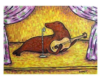 Sea lion Singer Songwriter Art Print guitarist guitar player gift decor animal