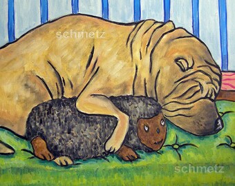 shar pei with his dog toy - dog art - tile coaster - animal lover gift - bedroom home decor
