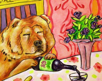 chow chow dog coaster art tile - wine decor - birthday gift for him or her - dog lover gifts