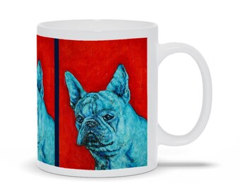 Blue French Bulldog Art Mug -birthday gift for her - fathers day gift - mothers day - retro dog lover