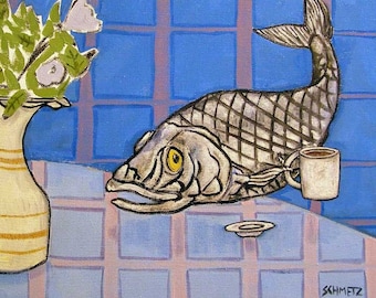 pacific herring fish art tile coaster gift animal decor  modern folk