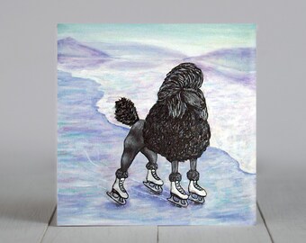 poodle ice skating - dog art - tile coaster - animal lover gift