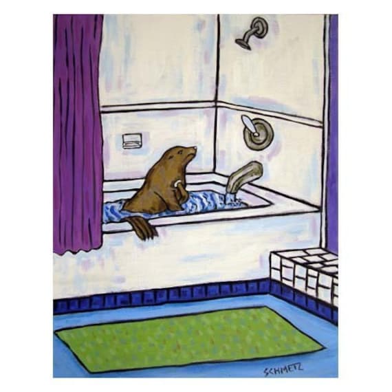 PIG in bathroom picture animal art 8.5x11 glossy photo print