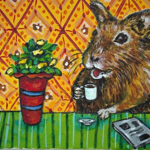 Gerbil coffee canvas animal art print, animal decor ready to hang