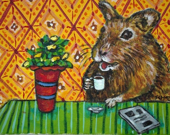 Gerbil coffee canvas animal art print, animal decor ready to hang