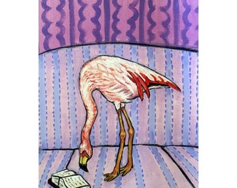 Flamingo Reading Art Print